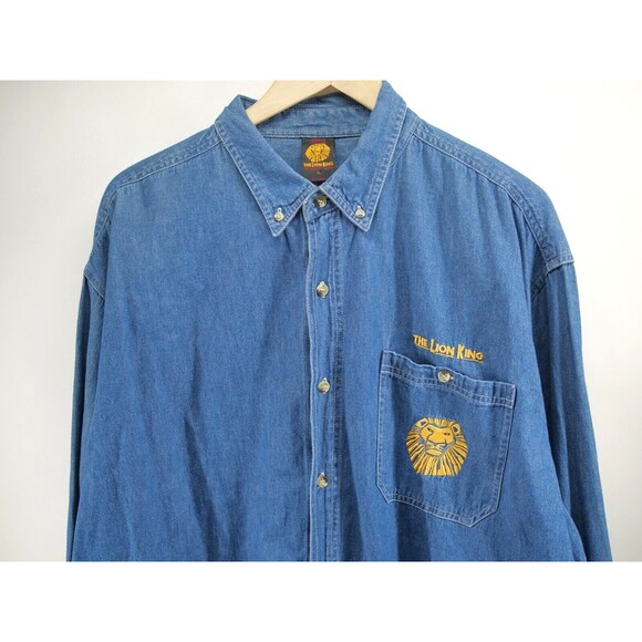 Vintage The Lion King Long sleeve Denim Button Up Size XL Broadway Musical - Picture 2 of 8
